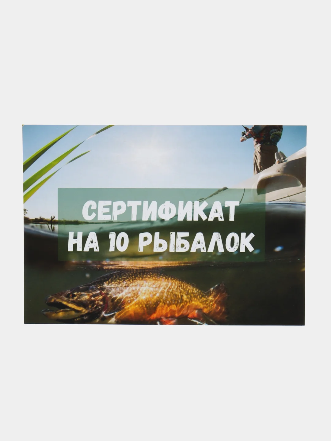 Зеленый подарочный сертификат-открытка, на рыбалку "Подарок мужчине", с наклейками