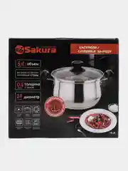 Серый металлик кастрюля Sakura SA-P1024, с крышкой, капсульное дно, 5,4 л, 24 см