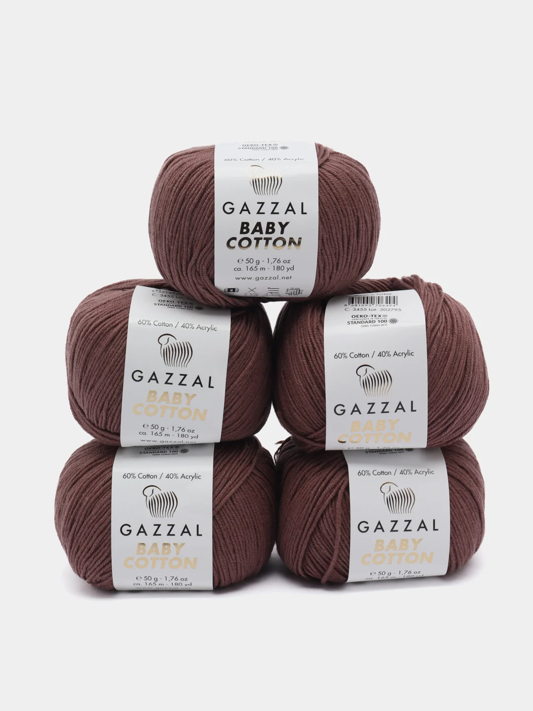 Коралловый меланж пряжа Gazzal Baby Cotton, 5 мотков в комплекте, 40% акрил, 60% хлопок, 50 г, 165 м