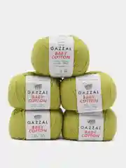 Оливковый пряжа Gazzal Baby Cotton, 5 мотков в комплекте, 40% акрил, 60% хлопок, 50 г, 165 м