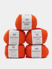 Оранжевый пряжа Gazzal Baby Cotton, 5 мотков в комплекте, 40% акрил, 60% хлопок, 50 г, 165 м