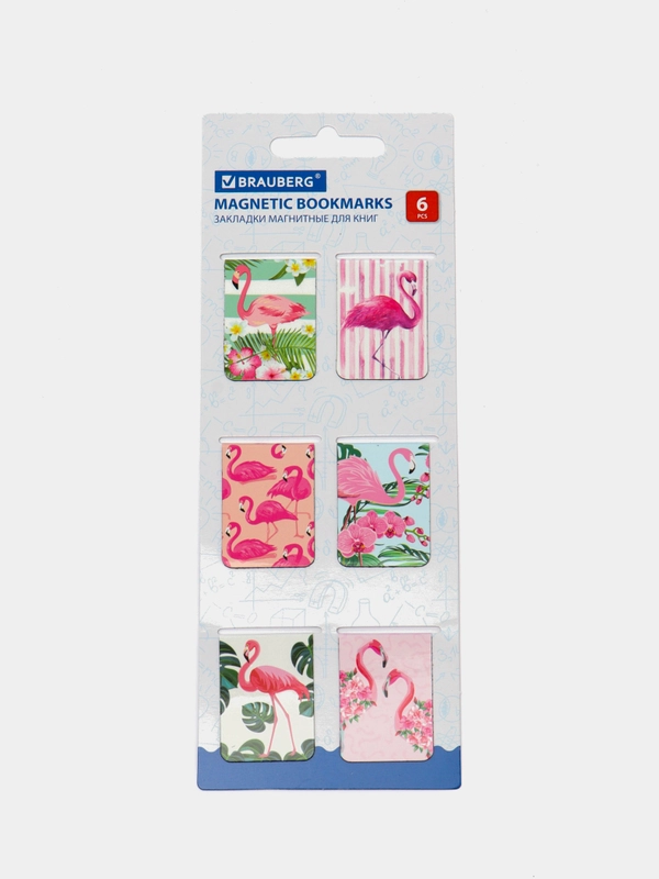 Закладки для книг МАГНИТНЫЕ, "FLAMINGO", набор 6 шт., 35x25 мм, BRAUBERG, 113165