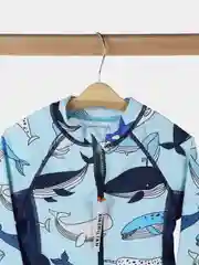 Голубой костюм купальный для мальчика, гидрокостюм, купальник детский с панамой