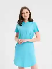 Голубой платье женское домашнее с капюшоном,  хлопок