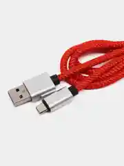 Красный плетёный USB кабель в оплетке Lightning, Micro Type-C
