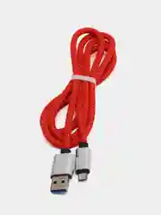 Красный плетёный USB кабель в оплетке Lightning, Micro Type-C