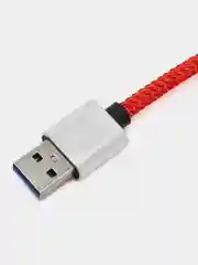 Красный плетёный USB кабель в оплетке Lightning, Micro Type-C