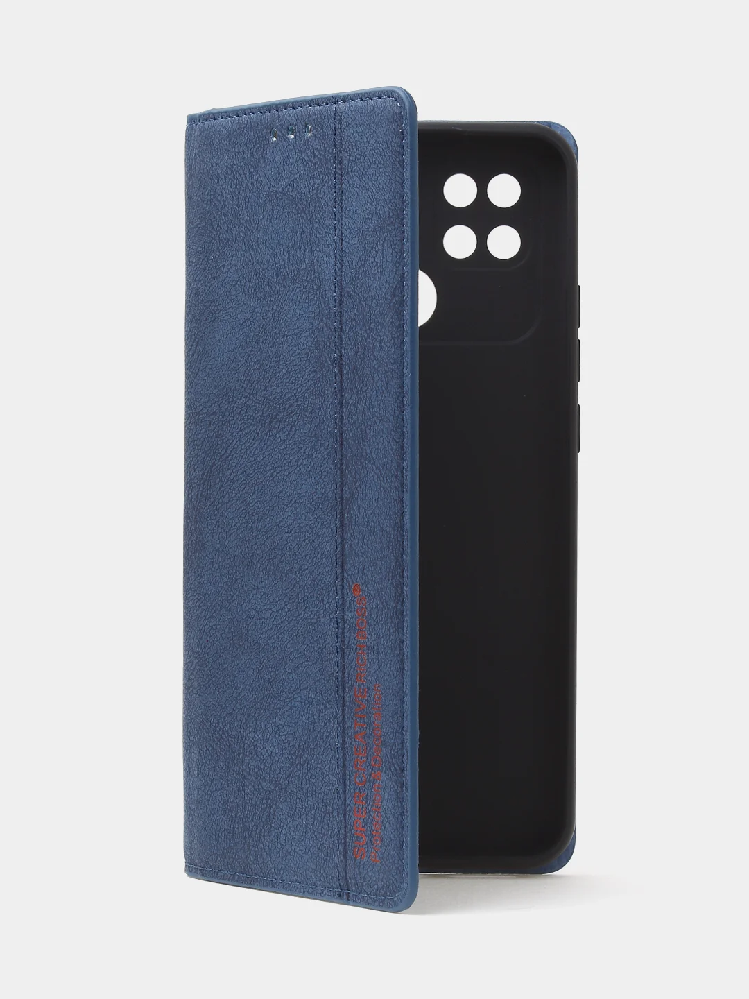 Синий чехол-книжка для Redmi 10C, Poco C40, из нубука, Super Creative