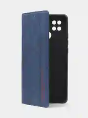 Синий чехол-книжка для Redmi 10C, Poco C40, из нубука, Super Creative