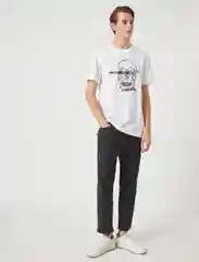 Белый футболка мужская Koton, белая, черный принт, круглый вырез