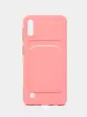 Розовый силиконовый чехол Samsung Galaxy A10 Самсунг Галакси А10 с карманом для карт прозрачный