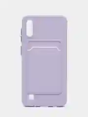 Сиреневый силиконовый чехол Samsung Galaxy A10 Самсунг Галакси А10 с карманом для карт прозрачный