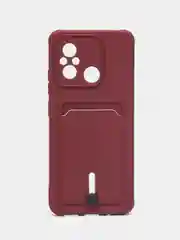 Бордовый чехол для Xiaomi Redmi 12C, Сяоми Редми 12С силиконовый, с карманом для карты