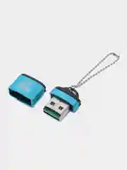 Синий картридер для карт памяти micro SD, до 512 GB с цепочкой