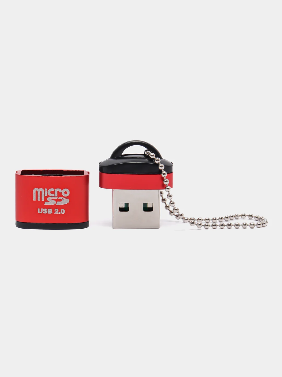 Красный картридер для карт памяти micro SD, до 512 GB с цепочкой