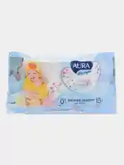 Голубой влажные салфетки Aura, детские 0+, семейные, 15 штук