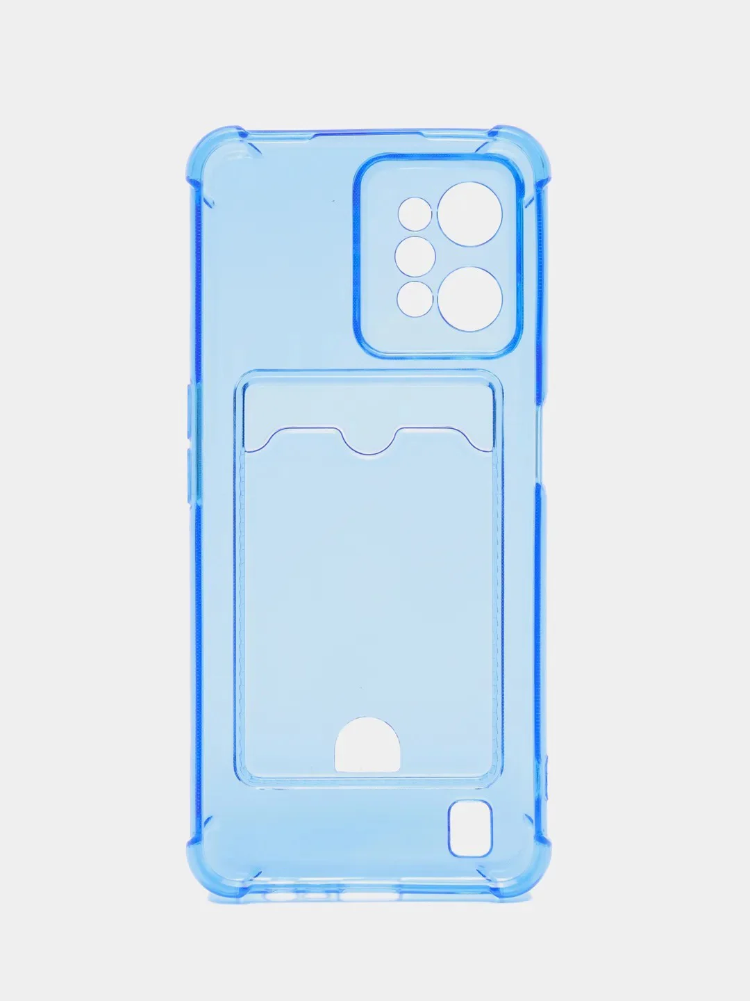 Синий чехол противоударный для Realme C31 / Реалми С31 прозрачный, с карманом для карты