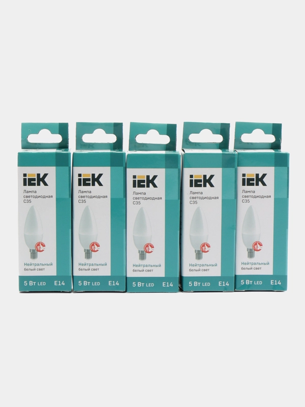 Светодиодная лампа свеча IEK 5 штук, цоколь E14/E27, мощность 5/7/9 Вт