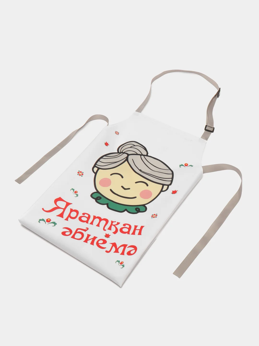 Красный подарочный набор бабушке на татарском языке (фартук + кружка)