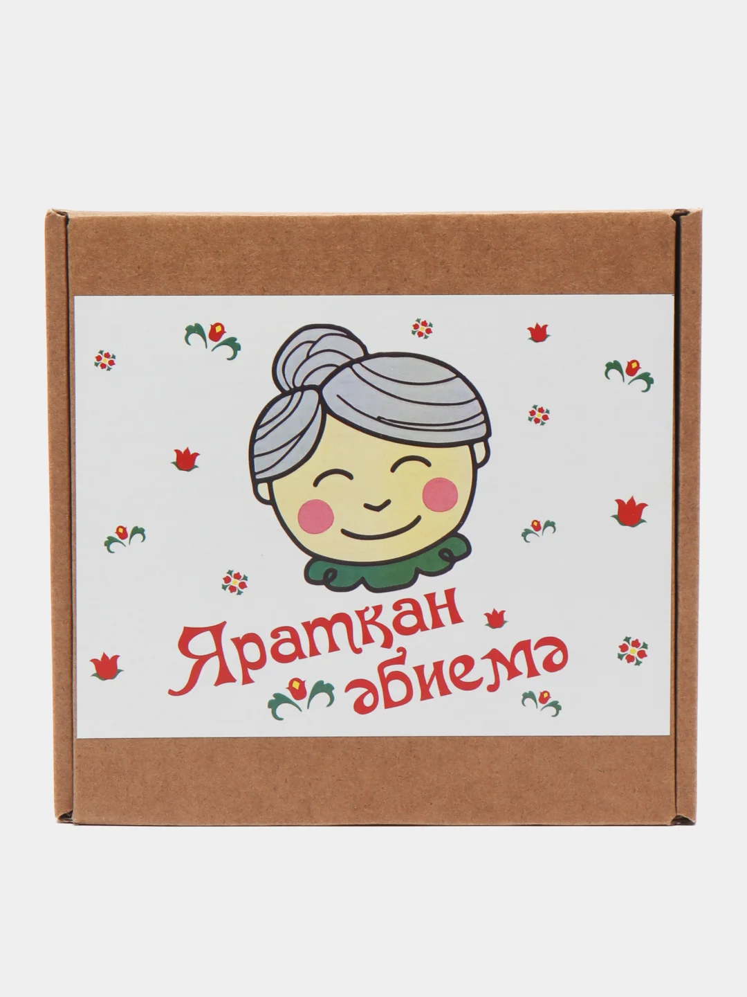 Красный подарочный набор бабушке на татарском языке (фартук + кружка)