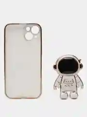 Белый чехол на Айфон с космонавтом, держателем-подставкой, IPhone XR, 11, 12, 13, 14 Pro Max