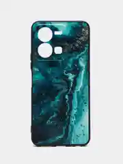 Тёмно-бирюзовый силиконовый чехол для Vivo Y35 4G, с принтом, с рисунком (Виво у35 4г)