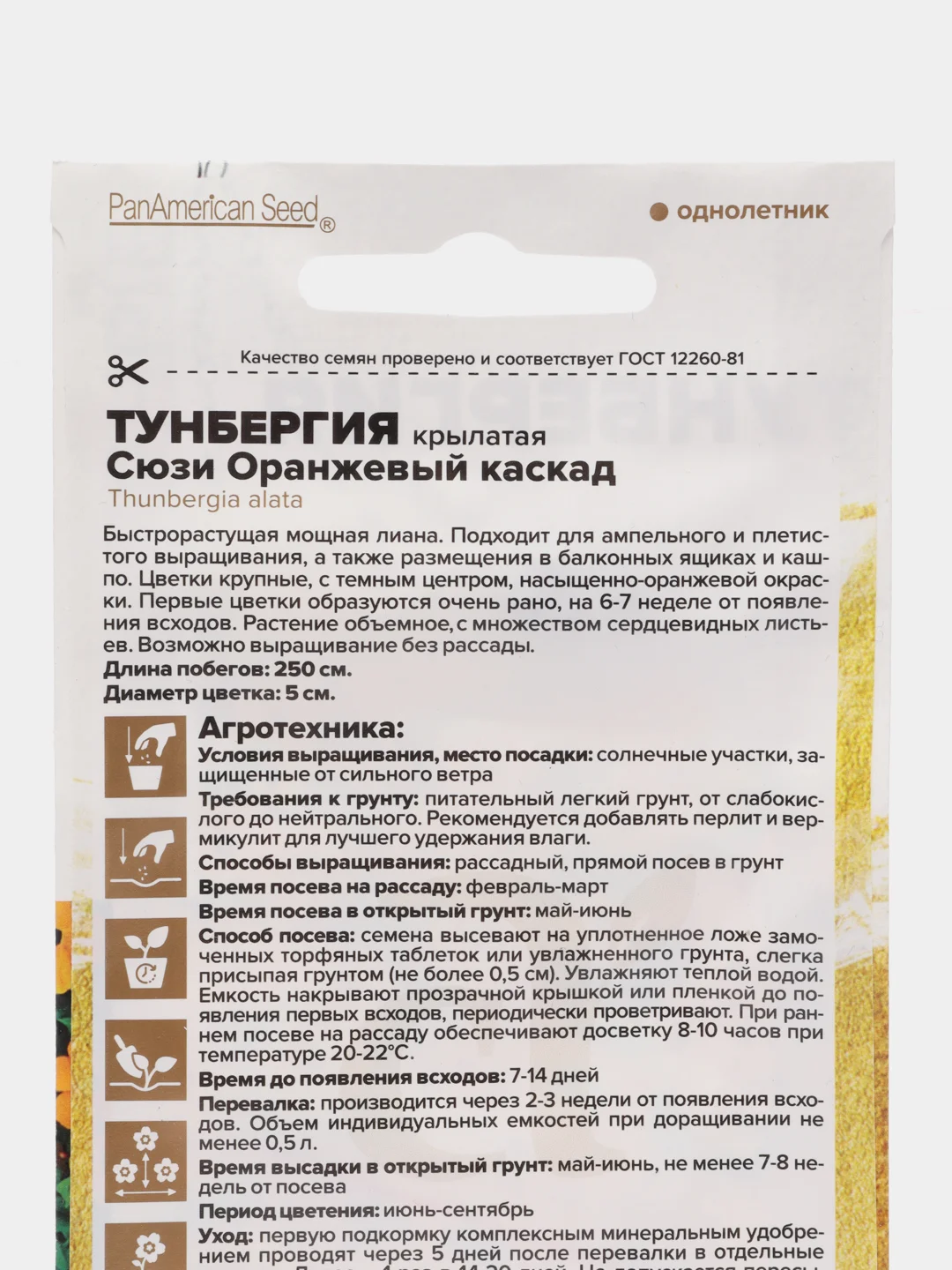 Тунбергия Сюзи Оранжевый каскад, семена, цветы