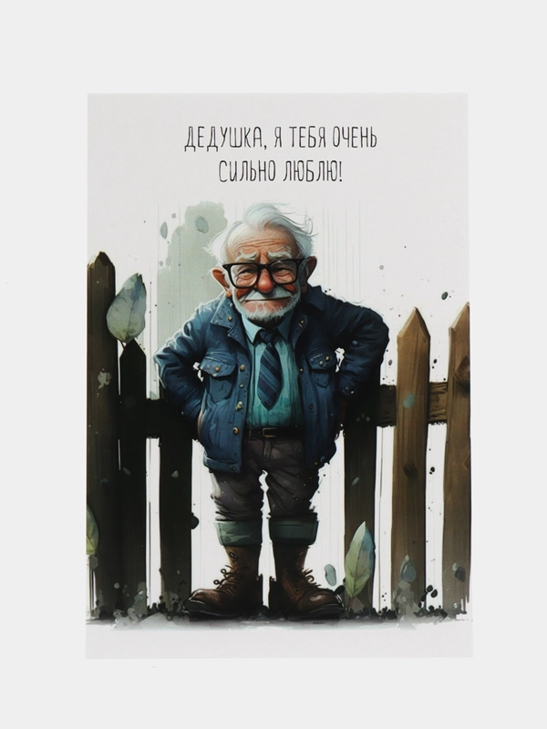 Открытка с крафт конвертом "Дедушке", 8 разных вариантов, 10 х 14,8 см
