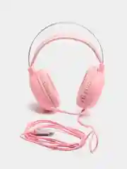 Розовый наушники игровые, с микрофоном и RGB подсветкой, объемный звук
