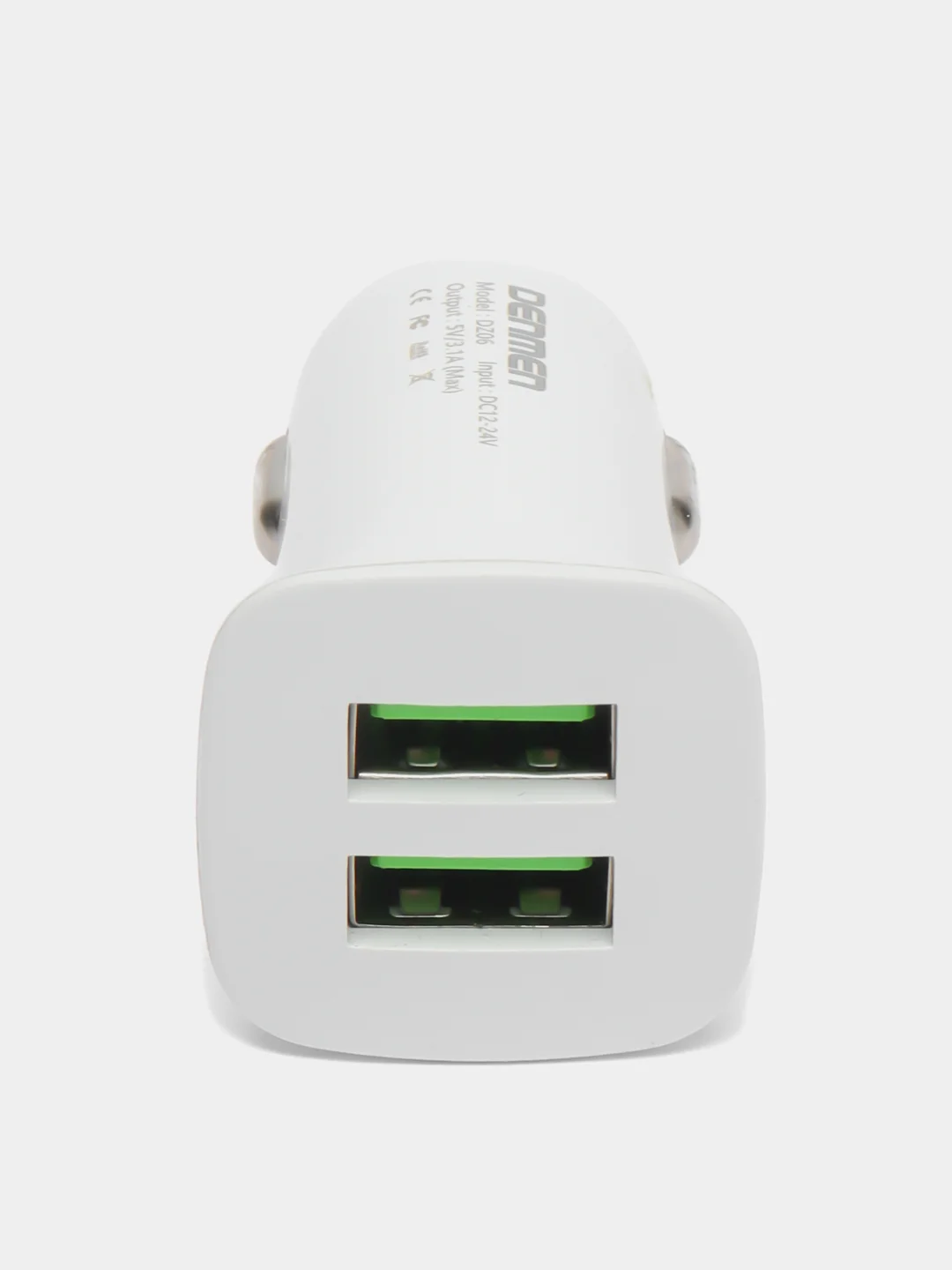 Белый автомобильное зарядное устройство, 2 разъема USB
