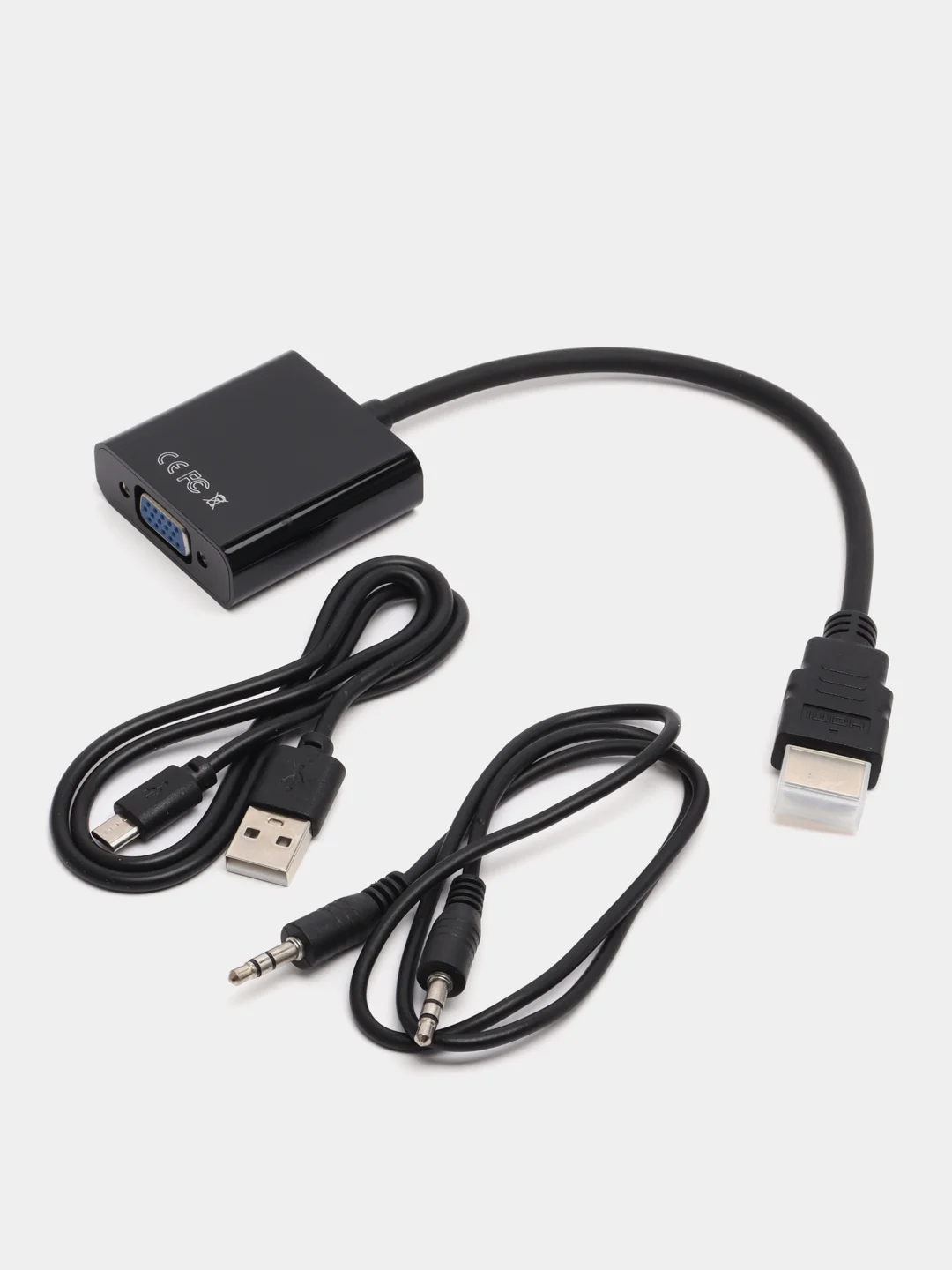 Хром адаптер HDMI to VGA, 20 см, переходник VGA на HDMI, кабель HDMI - VGA, конвертер HDMI - VGA