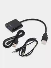 Хром адаптер HDMI to VGA, 20 см, переходник VGA на HDMI, кабель HDMI - VGA, конвертер HDMI - VGA