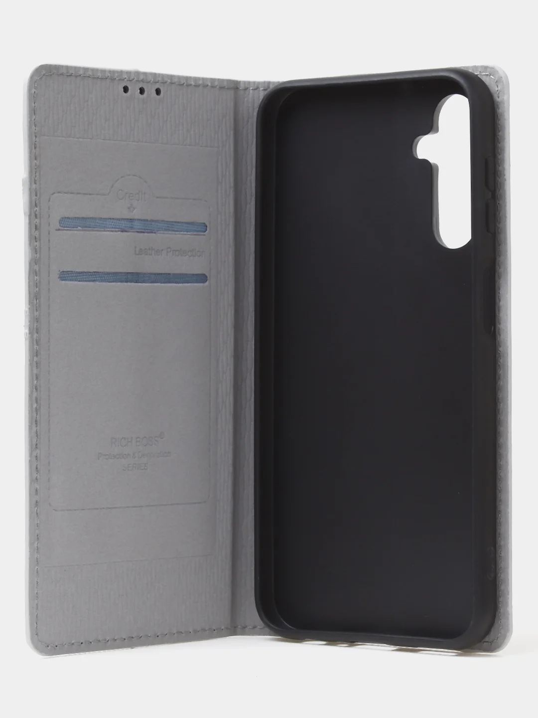 Тёмно-серый чехол-книжка для Samsung A24, из нубука, Super Creative