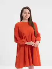 Оранжевый платье хлопок-лен, рукава фонарик