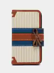 Коричневый чехол-книга с рисунком и бантиком Samsung S5, с картхолдером