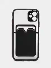 Черный чехол на iPhone XR, X, XS, 11, 12, 12Pro, 13, 13 Pro, с карманом для карт