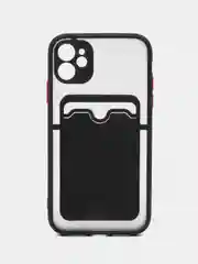 Черный чехол на iPhone XR, X, XS, 11, 12, 12Pro, 13, 13 Pro, с карманом для карт