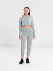 Серый костюм женский прогулочный, спортивный, с коротким худи