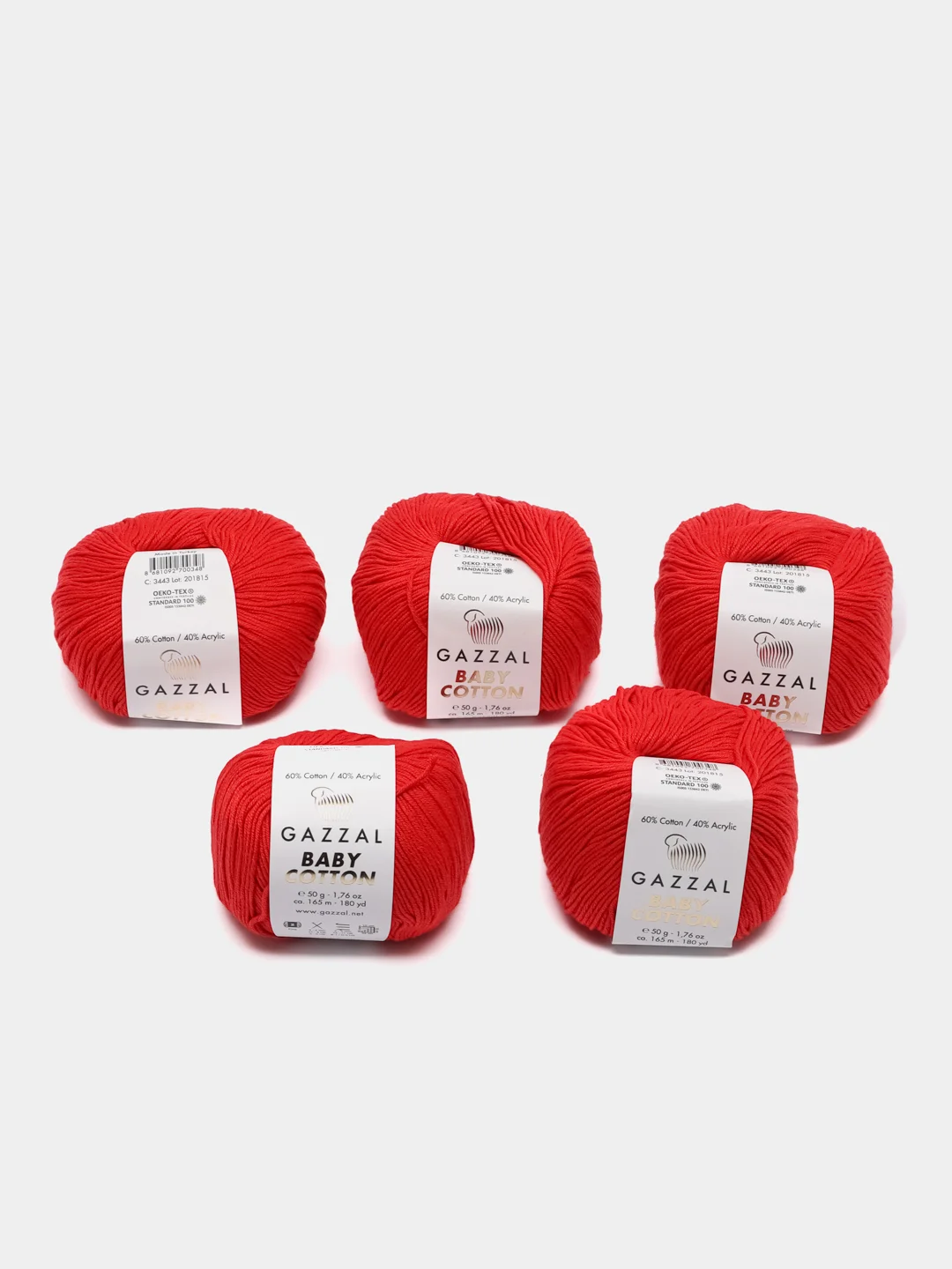 Кораллово-розовый пряжа Gazzal Baby Cotton, 5 мотков в комплекте, 40% акрил, 60% хлопок, 50 г, 165 м