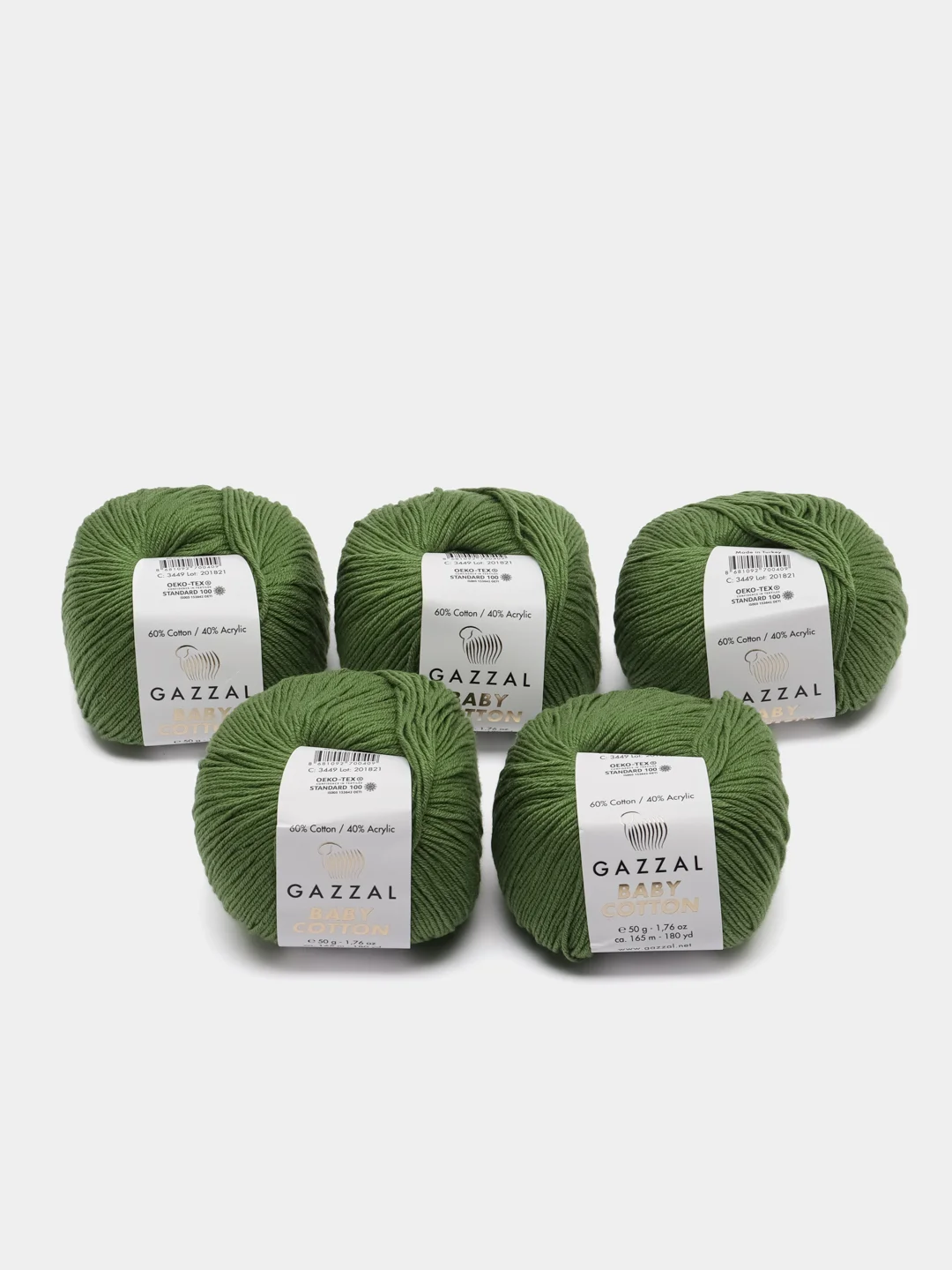 Лайм пряжа Gazzal Baby Cotton, 5 мотков в комплекте, 40% акрил, 60% хлопок, 50 г, 165 м