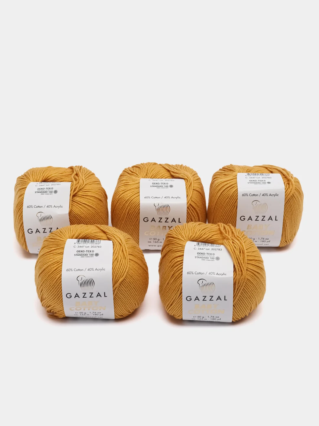 Манго пряжа Gazzal Baby Cotton, 5 мотков в комплекте, 40% акрил, 60% хлопок, 50 г, 165 м