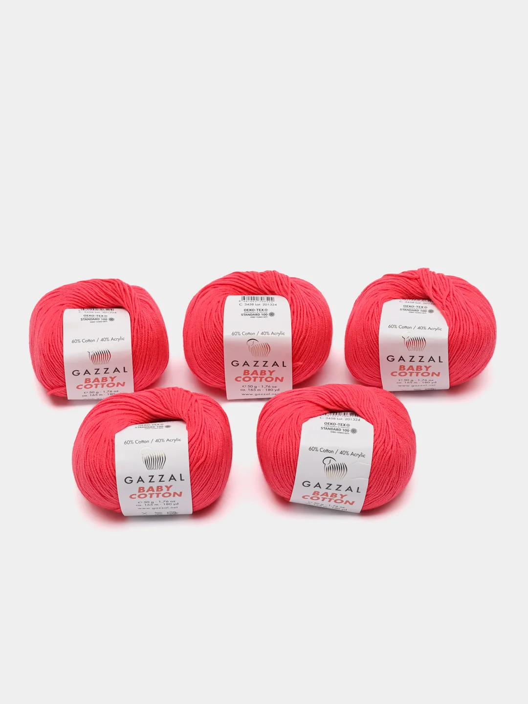 Марсала пряжа Gazzal Baby Cotton, 5 мотков в комплекте, 40% акрил, 60% хлопок, 50 г, 165 м