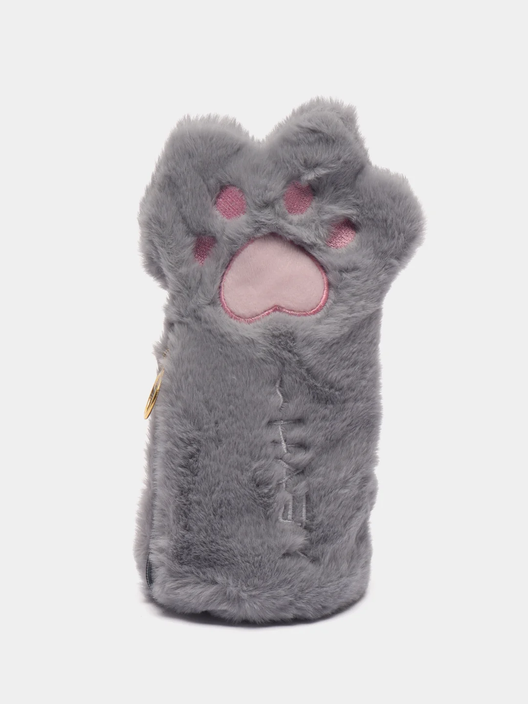 Серый пенал школьный Cat, меховая косметичка для девочки