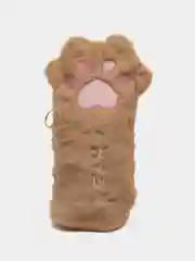 Коричневый пенал школьный Cat, меховая косметичка для девочки