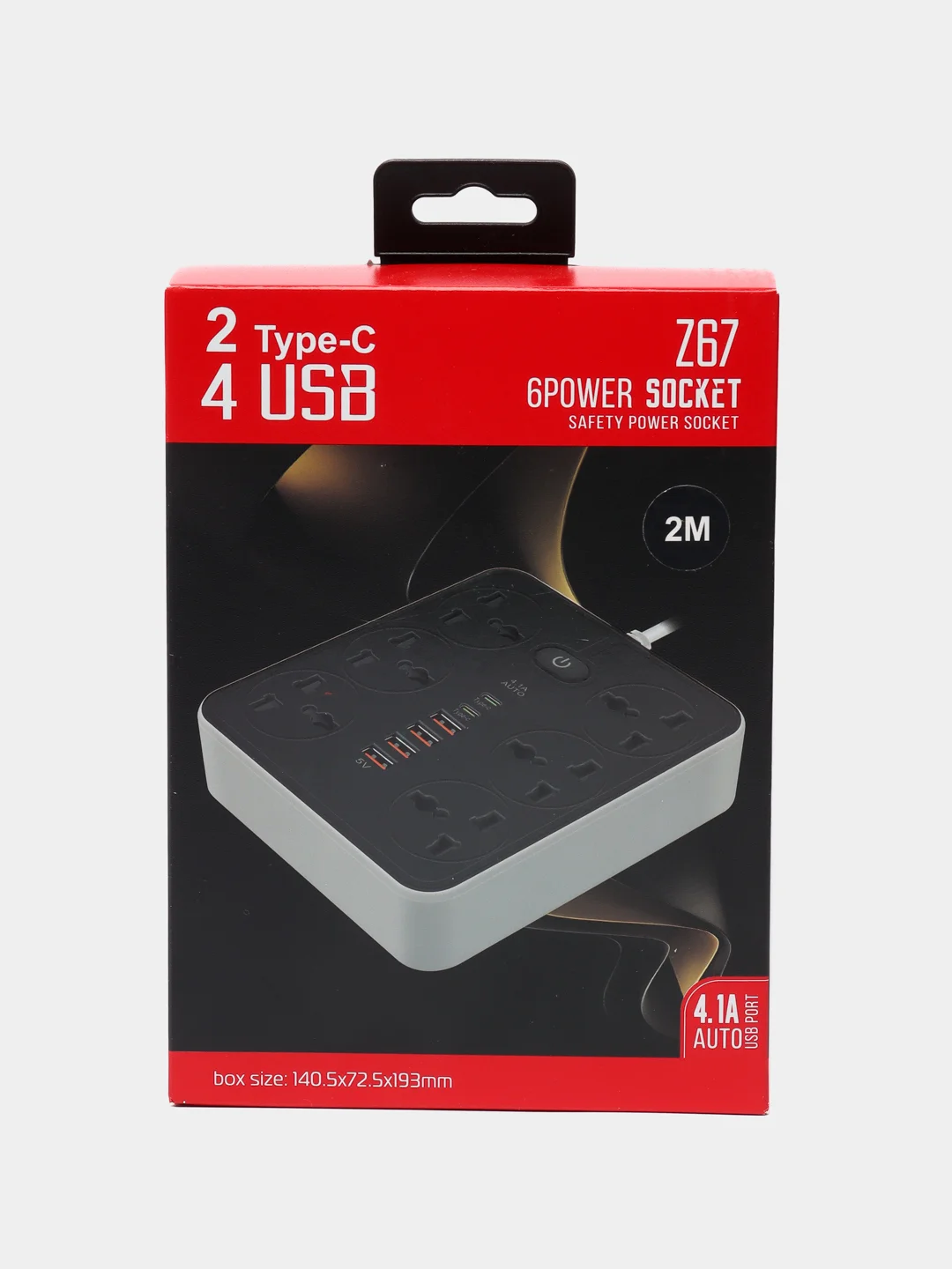 Черный фильтр удлинитель с USB и Type C разъемами, сетевой
