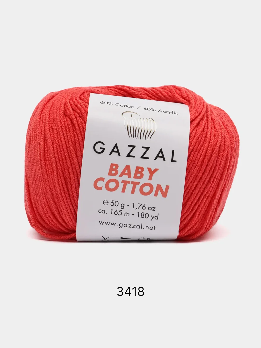 Коралловый пряжа Gazzal Baby Cotton, 5 мотков в комплекте, 40% акрил, 60% хлопок, 50 г, 165 м