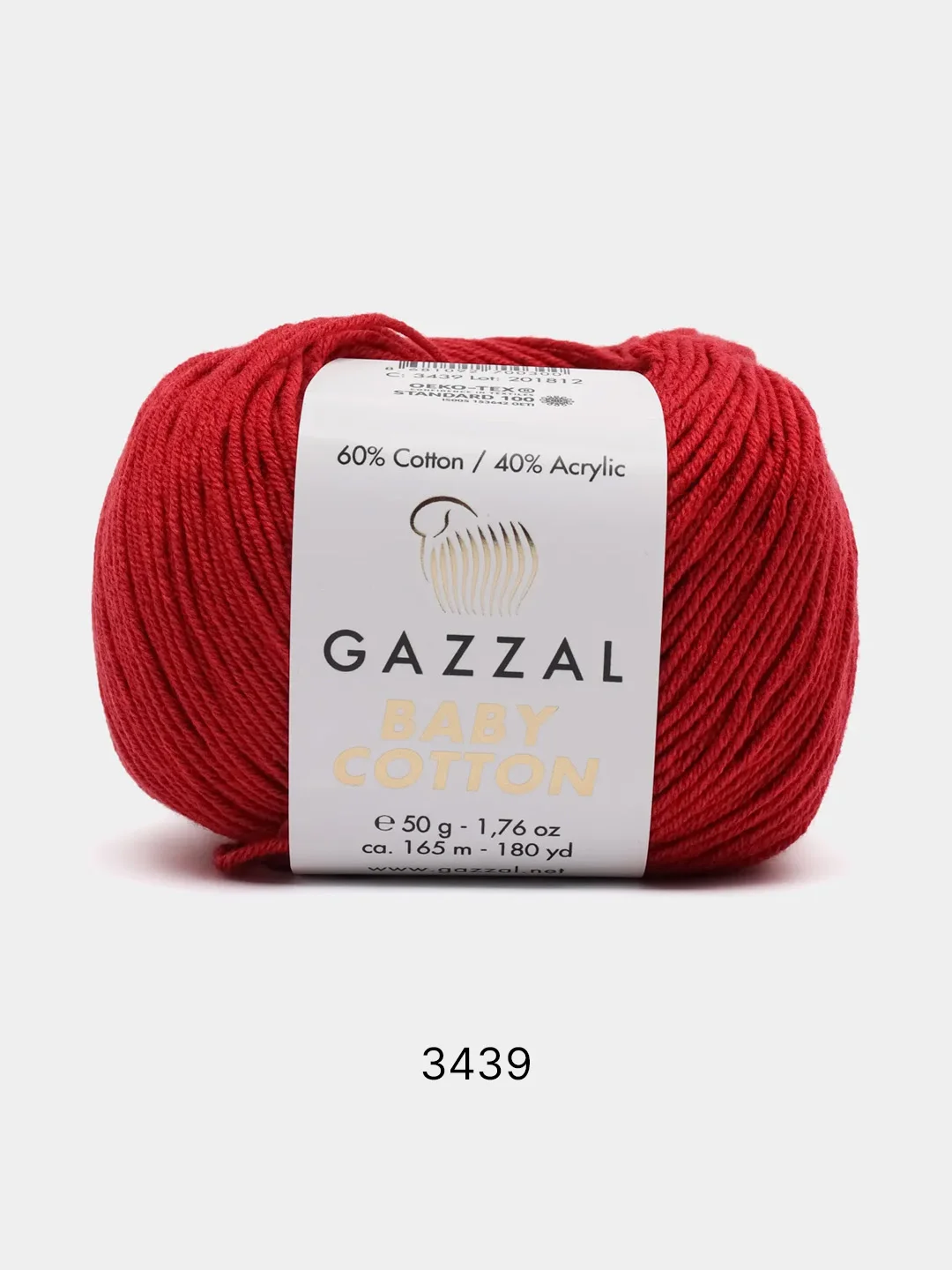 Красный пряжа Gazzal Baby Cotton, 5 мотков в комплекте, 40% акрил, 60% хлопок, 50 г, 165 м