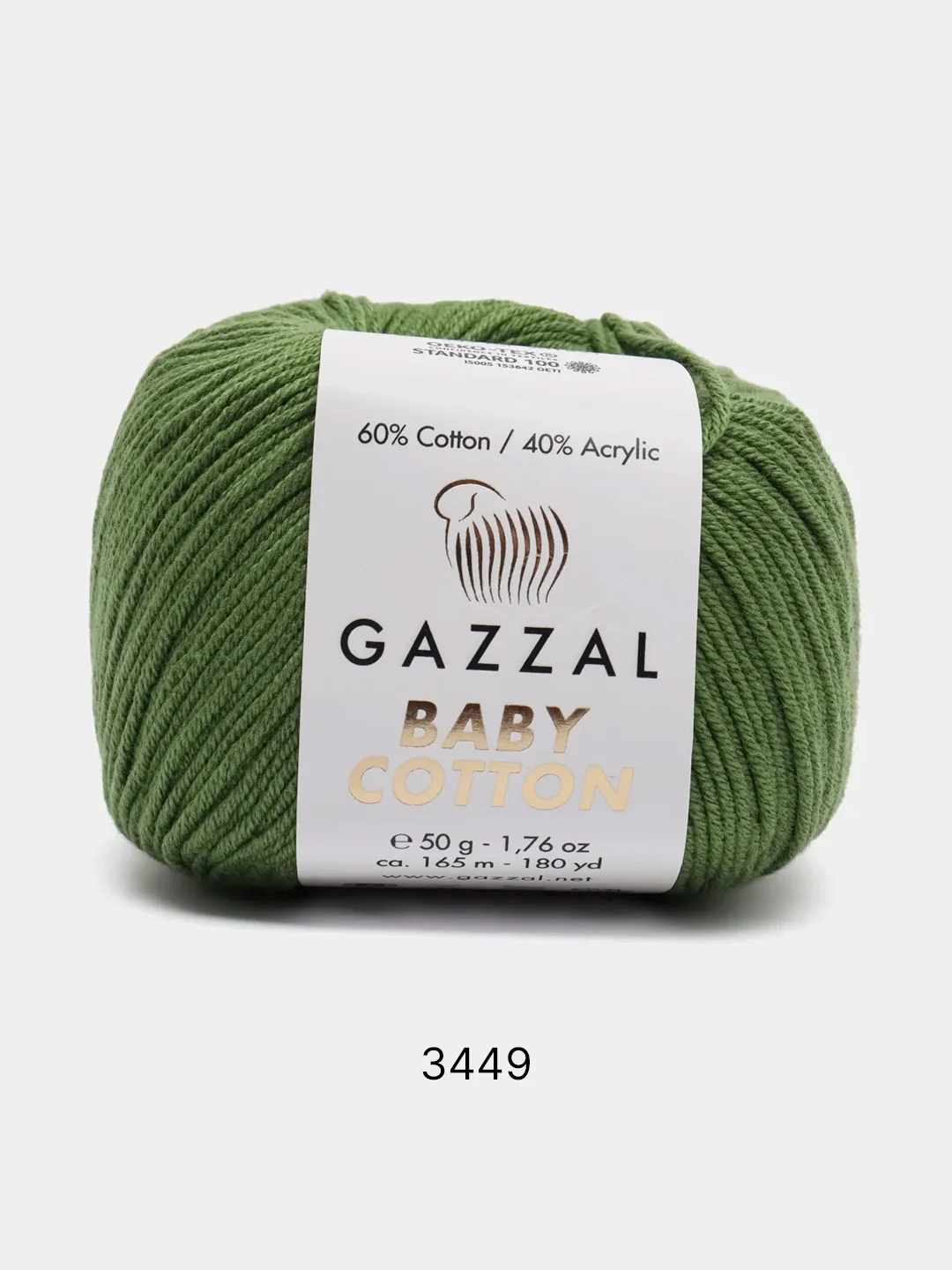 Лайм пряжа Gazzal Baby Cotton, 5 мотков в комплекте, 40% акрил, 60% хлопок, 50 г, 165 м