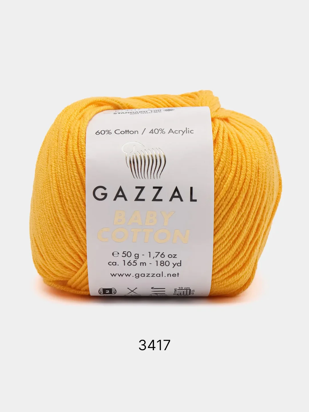 Лимонный пряжа Gazzal Baby Cotton, 5 мотков в комплекте, 40% акрил, 60% хлопок, 50 г, 165 м