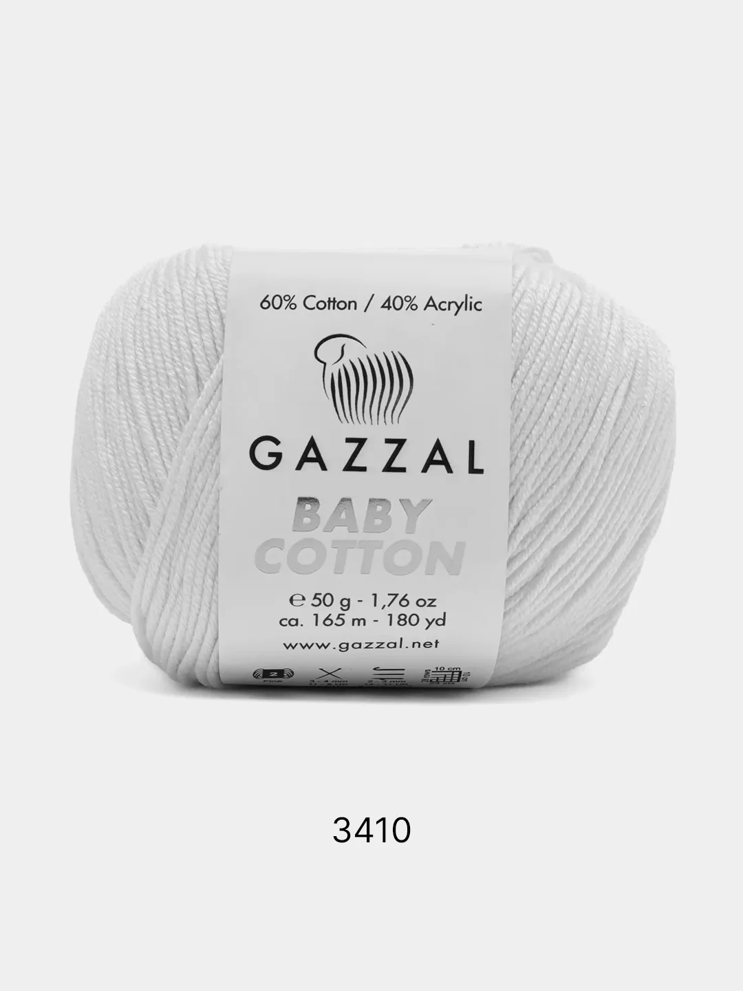 Молочный пряжа Gazzal Baby Cotton, 5 мотков в комплекте, 40% акрил, 60% хлопок, 50 г, 165 м